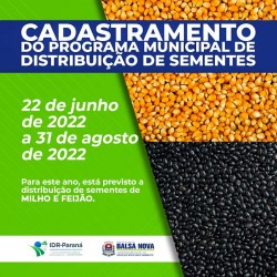 CADASTRAMENTO DO PROGRAMA MUNICIPAL DE DISTRIBUIÇÃO DE SEMENTES EM BALSA NOVA